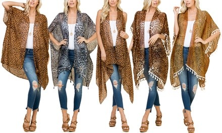 Riah Fashion Women's Leopard Print Kimono Cardigan