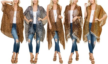 Riah Fashion Women's Leopard Print Kimono Cardigan