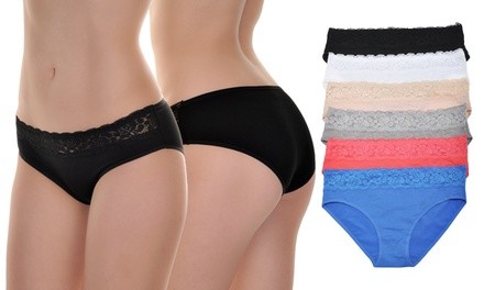 Women's Cotton Hiphugger or Bikini Panties with Lace Detail (6-Pack)