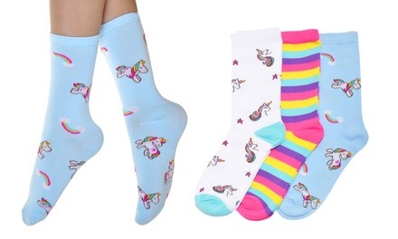 Angelina Novelty Unicorn Crew Socks (3-Pair Packs)