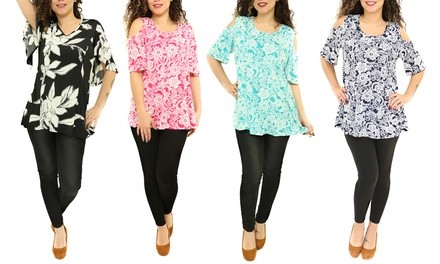 Short Sleeves Floral Printed Tunic. Plus Sizes Available.