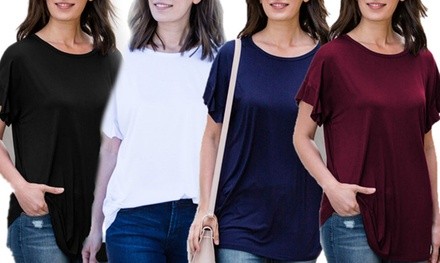 Reflection Womens Pleated Sleeve Tee. Plus Sizes Available.