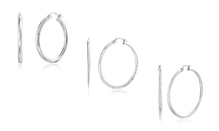 Nina & Grace 30mm-50mm Polished Sterling Silver Hoop Earrings