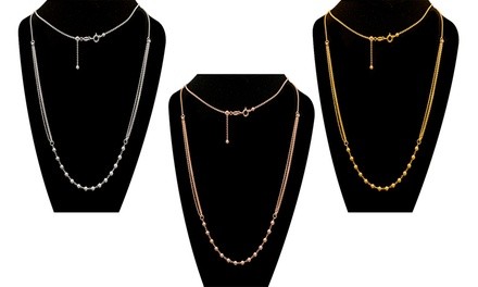 Italian Sterling Silver Adjustable Beaded Necklace by Verona