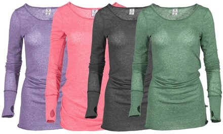 Venley Women's Sheer Long Sleeve Tee with Thumbholes and Unfinished Hem