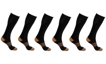 Unisex Copper-Infused Pain-Relief Compression Socks (6 Pairs)