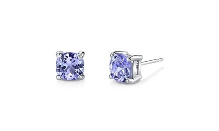 14 Karat White Gold Cushion Cut 2.00Ct Natural Tanzanite Stud Earrings