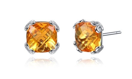 Lab Created Citrine Gemstone Stud Earrings by Gembassy