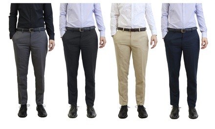 Men's Slim-Fit Belted Dress Pants