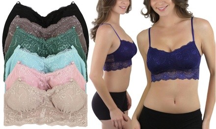 Women's Elongated Padded Lace Bralettes (6-Pack)