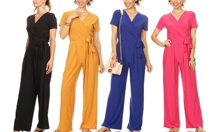 Nelly Women's Short Sleeve Wrap Jumpsuit. Plus Sizes Available.