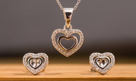 Sterling Silver Heart-Shaped Charm Necklace Made with Swarovski Elements