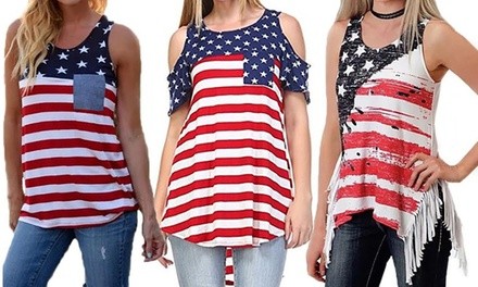 Leo Rosi Women's American Flag Tops. Plus Sizes Available.