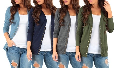 Women's Snap Button Cardigan. Plus Sizes Available.