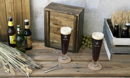 Picnic Time NFL Pilsner Beer Glass Set with Acacia Wood Box