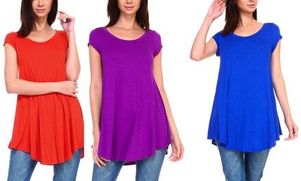 Isaac Liev Essentials Women's Short Sleeve Swing Tunic Top (3-Pack)