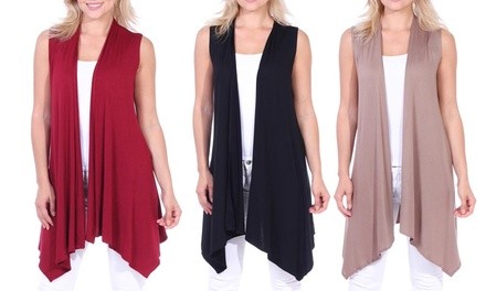 Women's Sleeveless Open Front Long Cardigan. Plus Sizes Available.