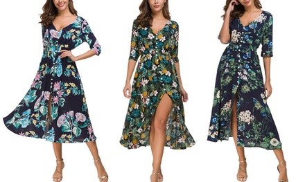 Leo Rosi Alicia Dress V-neck Floral Dress