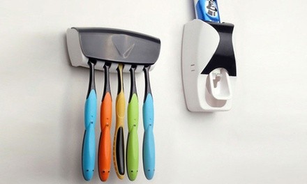 Automatic One-Touch Toothpaste Dispenser and Toothbrush Holder Set