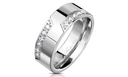 Men's Criss Cross Cubic Zirconia Ring in 316L Stainless Steel 