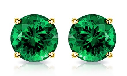 MUIBLU Gems 10K Yellow Gold 2.00 CTW Created Emerald Stud Earrings