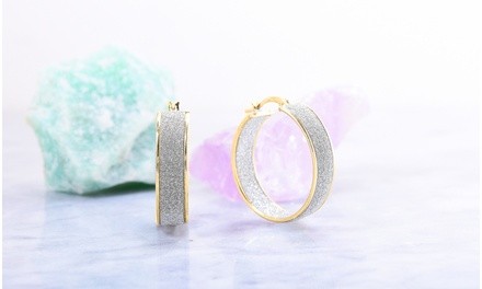 Glitter Dust Polished Hoop Earrings in Sterling Silver