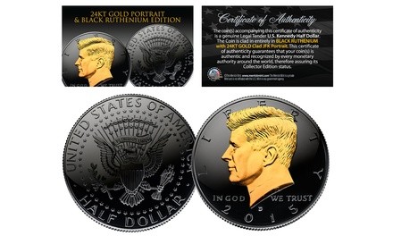 Black Ruthenium-Clad 2015 Half Dollar Coin with 24Kt Gold-Clad JFK Portrait