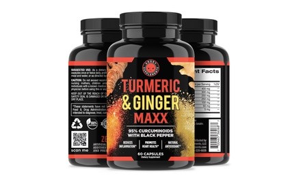 Angry Supplements Turmeric and Ginger Maxx Joint-Support Non-GMO Dietary-Supplement Capsules (1-, 2-, or 3-Pack)