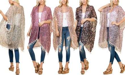 Riah Fashion Women's Small Floral Tassel Kimono