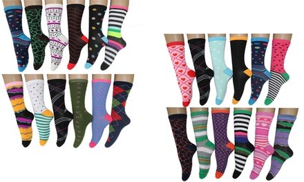 Frenchic Women's Spring Printed Crew Socks (12 Pairs)