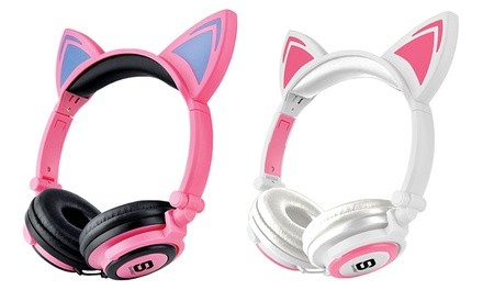 SoundBot SB277 Glowing LED Cat Ears Wired Headphones