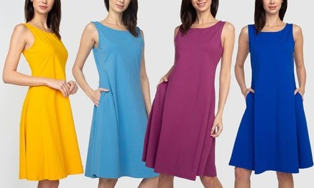 Style Clad Women's A-Line Cotton Dress with Pockets. Plus Sizes Available. 