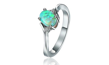 Lab-Created Green Moss Opal Engagement Ring By Peermont