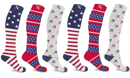 XTF Patriotic Knee-High Compression Socks (3 or 6 Pairs)