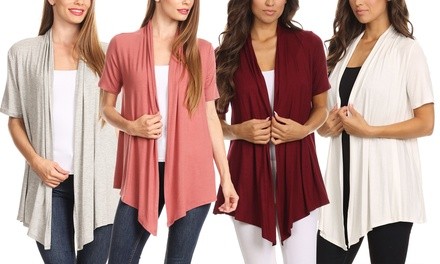 MOA Collection Women's Short-Sleeve Draped Cardigan. Plus Sizes Available