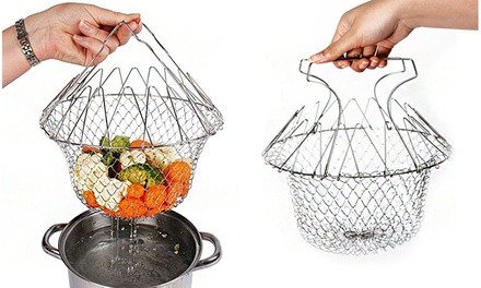 Expandable Mesh Basket for Draining, Frying, and Steaming