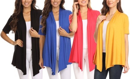 MOA Collection Women's Lightweight Short-Sleeve Cardigan. Plus Sizes Available.