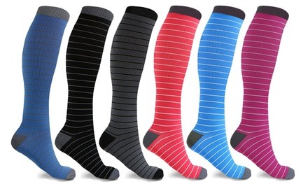 XTF Primary Color Knee High Striped Unisex Compression Socks (3-Pairs)