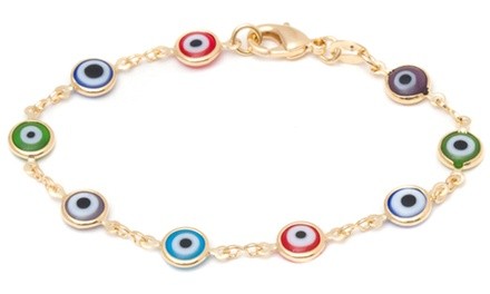 18K Gold Plated Multi Color Crystal Evil Eye Bracelet