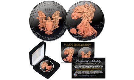 2019 Black Ruthenium 1 Oz. 0.999 Silver American Eagle Coin 24K Rose Gold