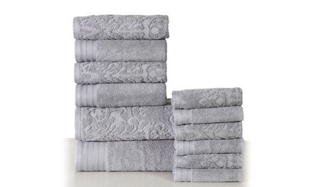 100% Cotton Damask Solid and Jacquard Towel Set (12-Piece)