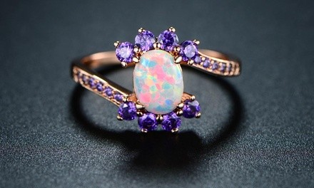 Fire Opal and Violet Cubic Zirconia Swirl Bridal Ring by Peermont