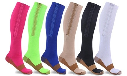 Women's Copper Infused Zipper Compression Socks (3-Pairs)