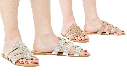 Sociology Women's Rhinestone Slide Sandals | Groupon Exclusive