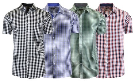 Galaxy by Harvic Men's Short Sleeve Slim-Fit Gingham Dress Shirts (S-2XL)