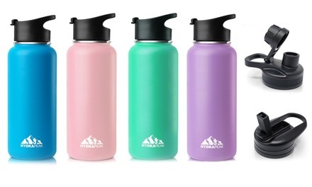 HydraPeak Wide Mouth Stainless Steel Water Bottle with Bonus Straw & Chug Lids (32 oz)