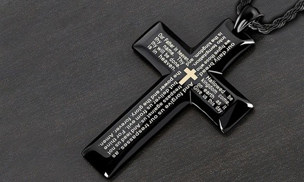 Men's Stainless Steel Lord's Prayer Cross on 24