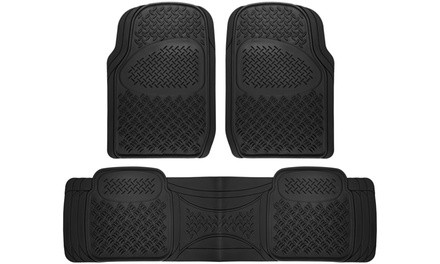 OxGord Universal Fit Diamond Style 3-Piece Heavy Duty Rubber Floor Mat Set