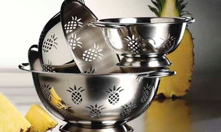 Stainless Steel Colanders with Pineapple Design Set (3-Piece)