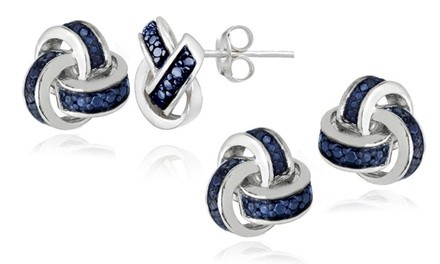 Sterling Silver Blue Diamond Accent Love Knot Stud Earrings